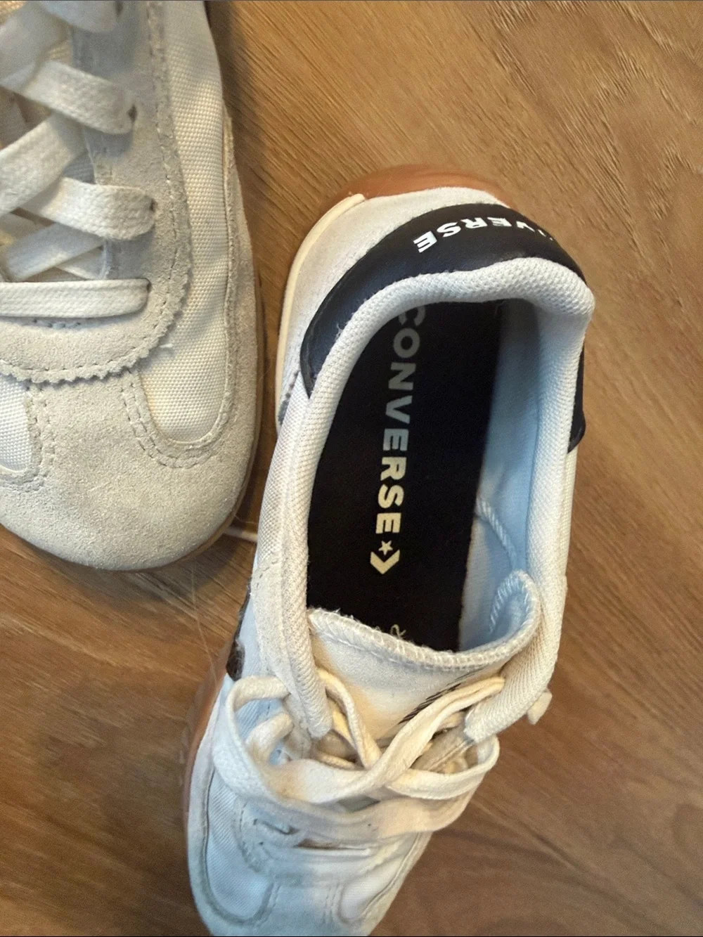 Converse White Low-Top Sneakers with Black Chevron Star and Gum Sole